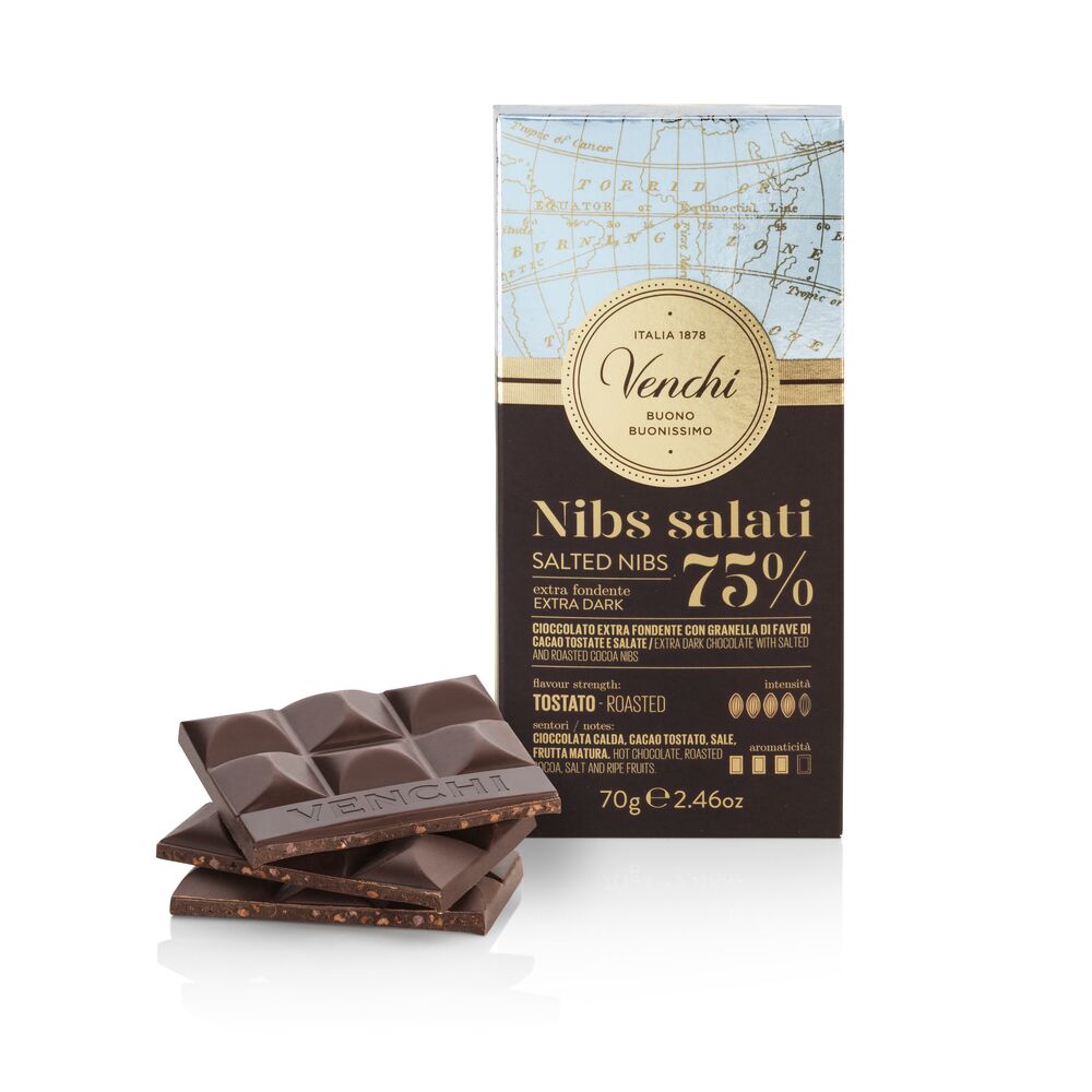 Extra Dark Salted Nibs Chocolate Bar 70G
