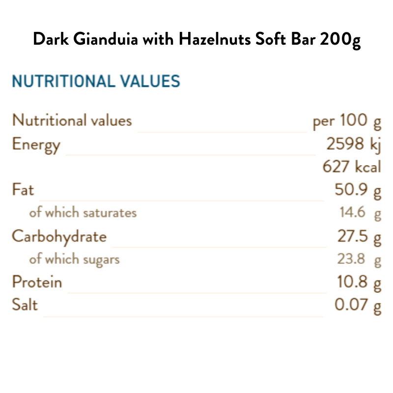 Dark Gianduia with Hazelnuts soft bar 200G